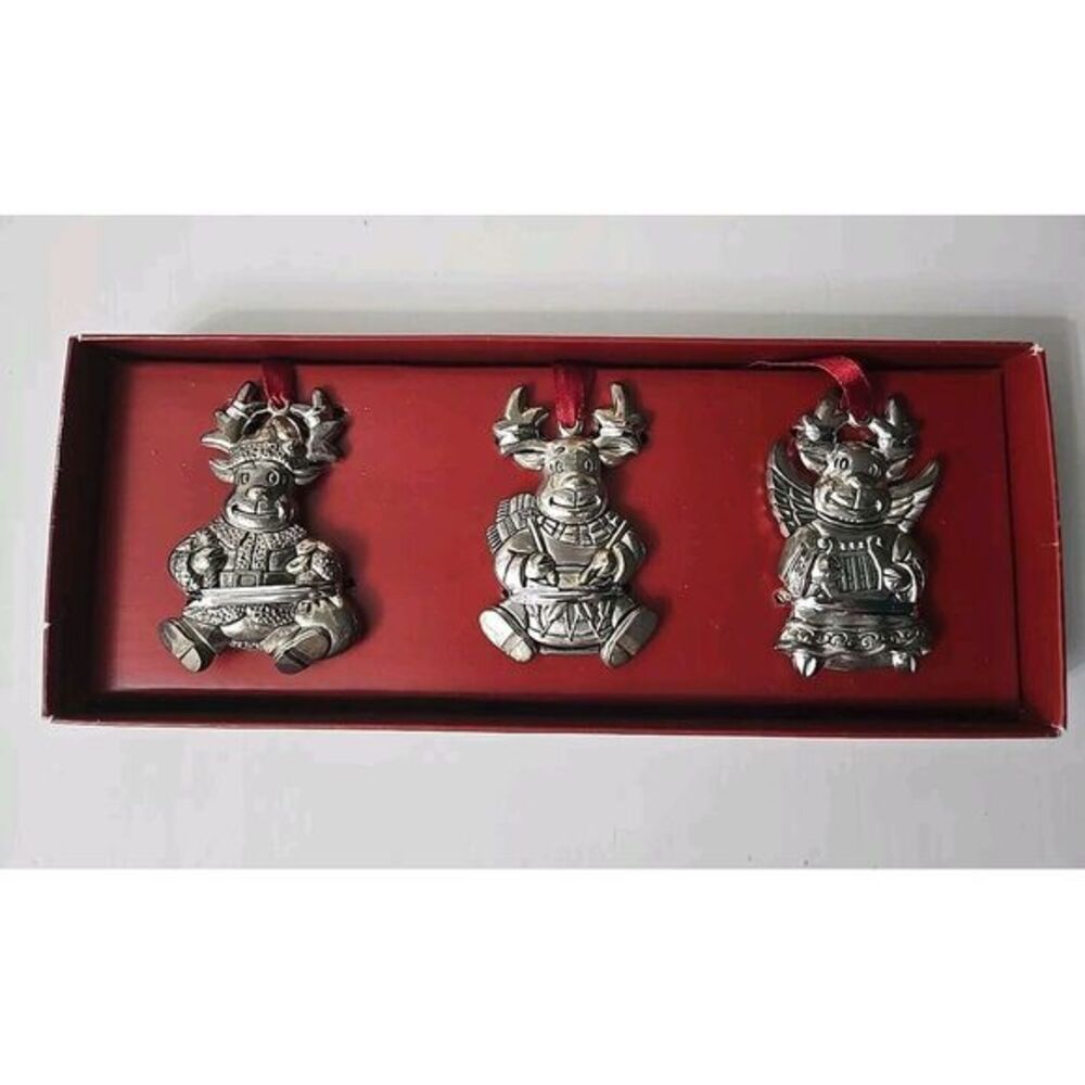 Gorham Silver Co Boxed Set Reindeer Christmas Ornaments Santa Angel Drummer Boy